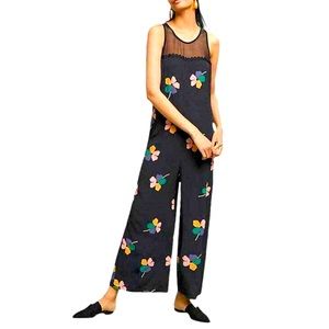 Anthropologie Corey Lynn Calter Black Floral Robbie Wide Leg Sleeveless Jumpsuit